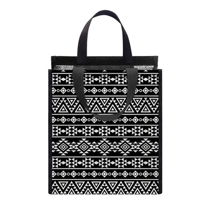 Black And White Aztec Geometric Print Insulated Lunch Tote