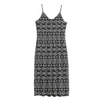 Black And White Aztec Geometric Print Jersey Midi Cami Dress