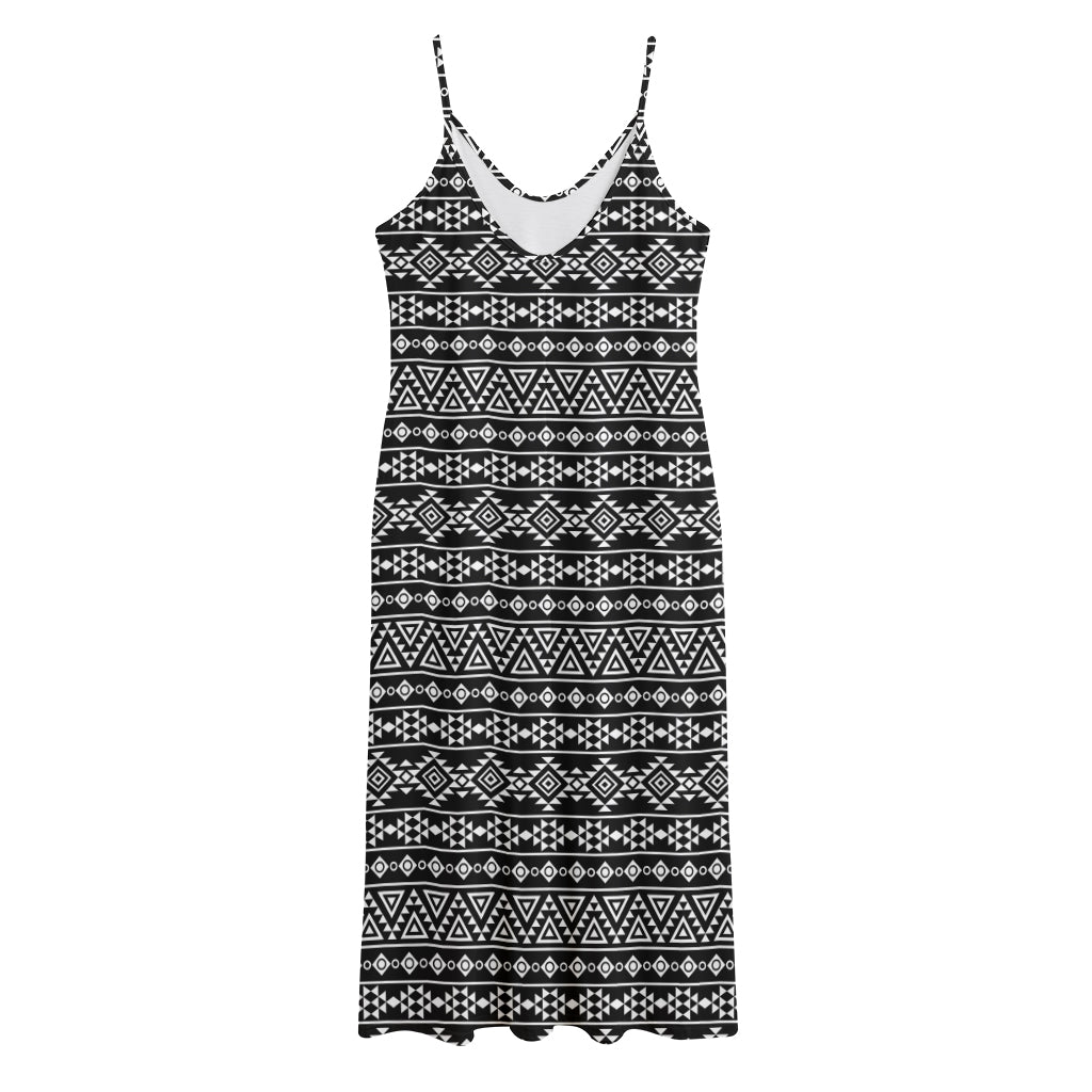 Black And White Aztec Geometric Print Jersey Midi Cami Dress
