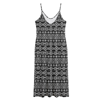 Black And White Aztec Geometric Print Jersey Midi Cami Dress