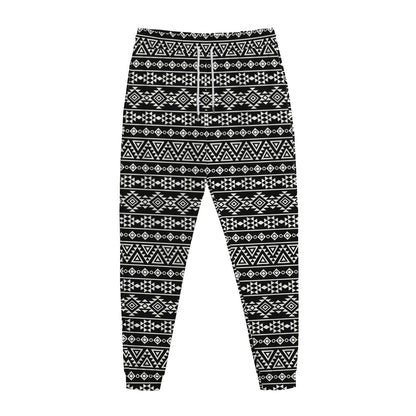Black And White Aztec Geometric Print Jogger Pants