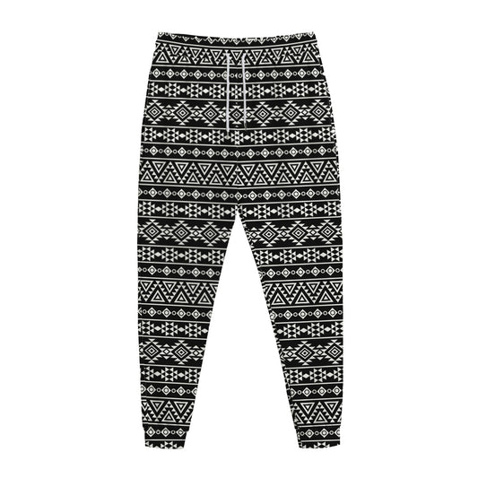 Black And White Aztec Geometric Print Jogger Pants