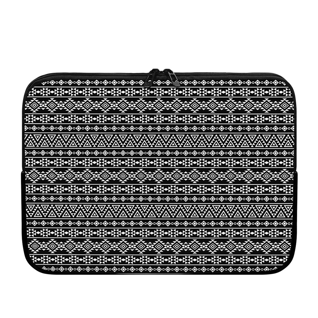 Black And White Aztec Geometric Print Laptop Sleeve