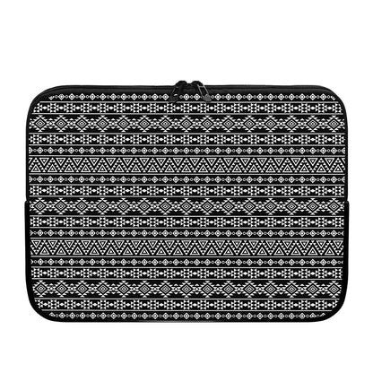Black And White Aztec Geometric Print Laptop Sleeve