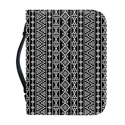 Black And White Aztec Geometric Print Leather Bible Cover