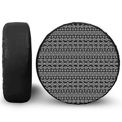 Black And White Aztec Geometric Print Leather Spare Tire Cover