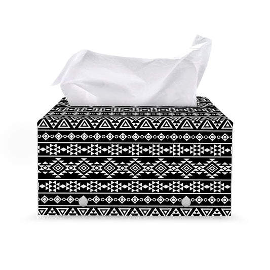 Black And White Aztec Geometric Print Leather Tissue Box Cover
