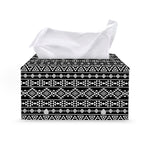 Black And White Aztec Geometric Print Leather Tissue Box Cover