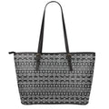 Black And White Aztec Geometric Print Leather Tote Bag With Zipper