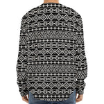 Black And White Aztec Geometric Print Long Sleeve Baseball Jersey