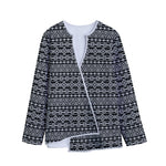 Black And White Aztec Geometric Print Long Sleeve Short Coat