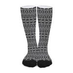 Black And White Aztec Geometric Print Long Socks