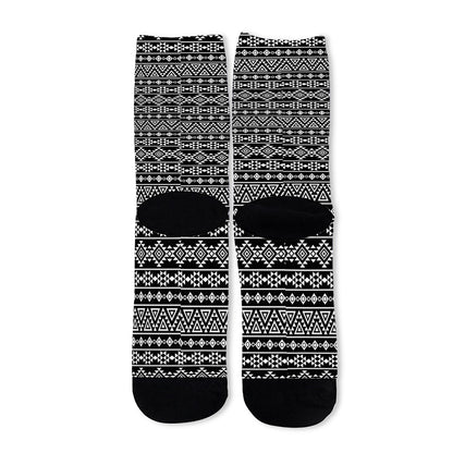 Black And White Aztec Geometric Print Long Socks