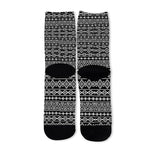 Black And White Aztec Geometric Print Long Socks