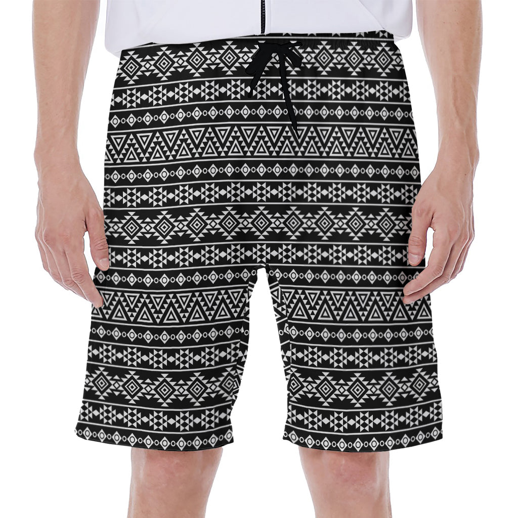 Black And White Aztec Geometric Print Men's Beach Shorts