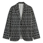 Black And White Aztec Geometric Print Men's Blazer