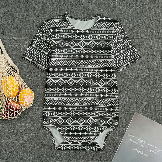 Black And White Aztec Geometric Print Men's Bodysuit