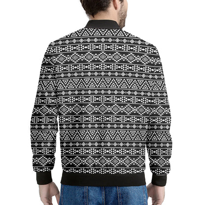 Black And White Aztec Geometric Print Men's Bomber Jacket