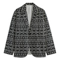 Black And White Aztec Geometric Print Men's Cotton Blazer