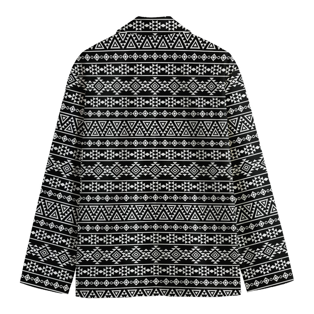 Black And White Aztec Geometric Print Men's Cotton Blazer