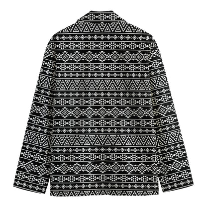 Black And White Aztec Geometric Print Men's Cotton Blazer