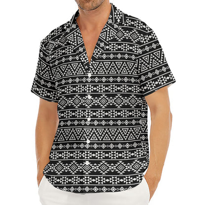 Black And White Aztec Geometric Print Men's Deep V-Neck Shirt