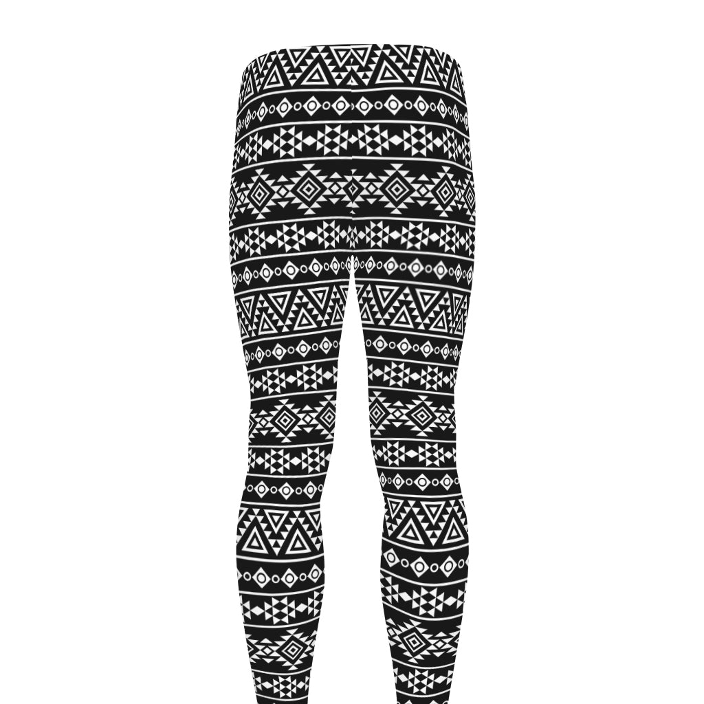 Black And White Aztec Geometric Print Men's leggings