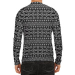 Black And White Aztec Geometric Print Men's Long Sleeve Rash Guard