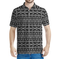 Black And White Aztec Geometric Print Men's Polo Shirt