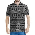 Black And White Aztec Geometric Print Men's Polo Shirt