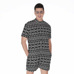 Black And White Aztec Geometric Print Men's Rompers