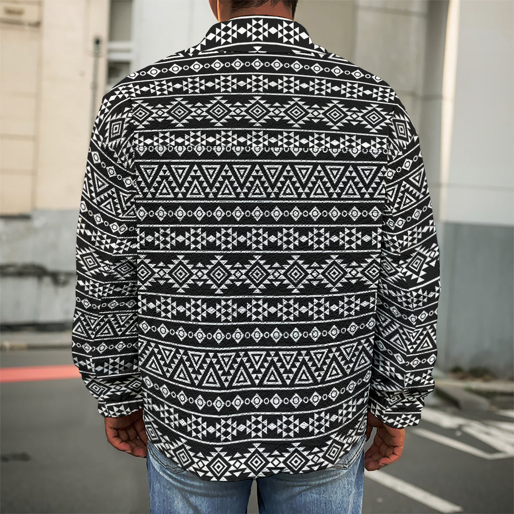 Black And White Aztec Geometric Print Men's Shirt Jacket