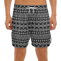 Black And White Aztec Geometric Print Men's Split Running Shorts