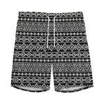 Black And White Aztec Geometric Print Men's Sports Shorts