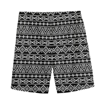 Black And White Aztec Geometric Print Men's Sports Shorts