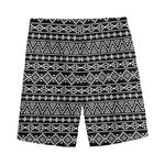 Black And White Aztec Geometric Print Men's Sports Shorts