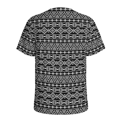 Black And White Aztec Geometric Print Men's Sports T-Shirt