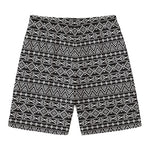 Black And White Aztec Geometric Print Men's Swim Trunks