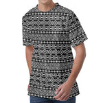 Black And White Aztec Geometric Print Men's Velvet T-Shirt