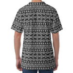 Black And White Aztec Geometric Print Men's Velvet T-Shirt
