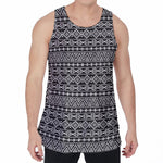 Black And White Aztec Geometric Print Men's Velvet Tank Top