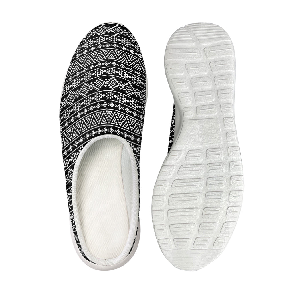 Black And White Aztec Geometric Print Mesh Casual Shoes