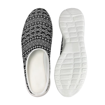 Black And White Aztec Geometric Print Mesh Casual Shoes