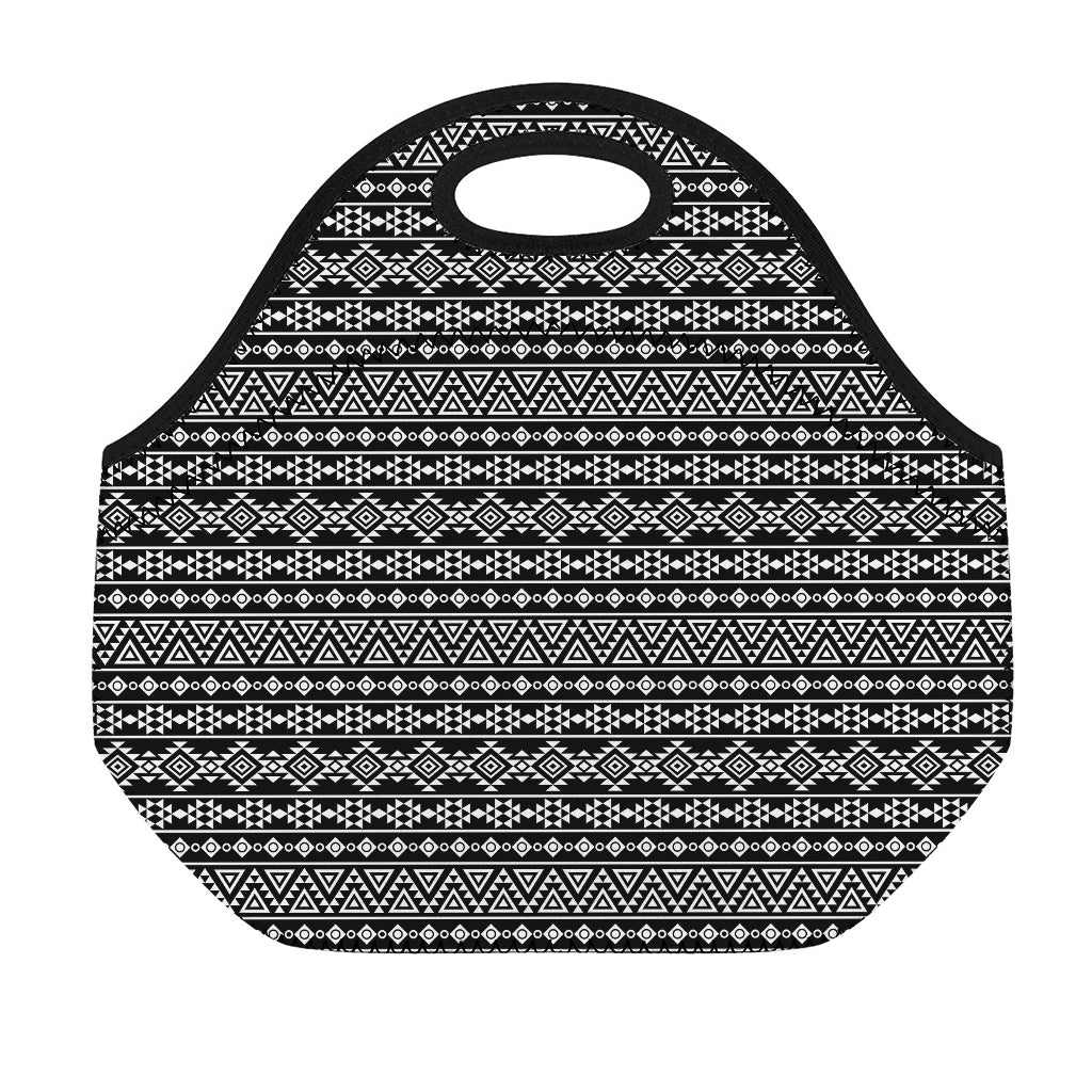 Black And White Aztec Geometric Print Neoprene Lunch Bag