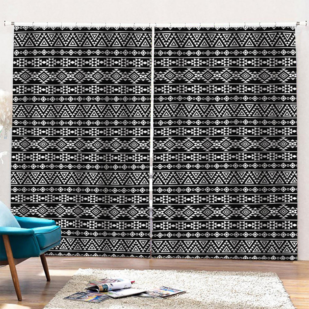 Black And White Aztec Geometric Print Pencil Pleat Curtains