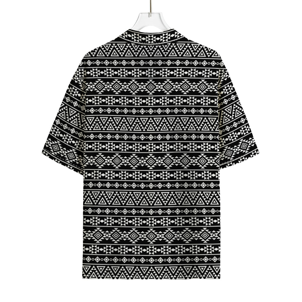 Black And White Aztec Geometric Print Rayon Hawaiian Shirt
