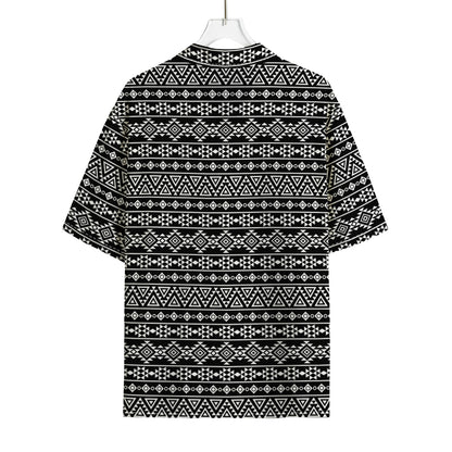 Black And White Aztec Geometric Print Rayon Hawaiian Shirt