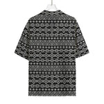 Black And White Aztec Geometric Print Rayon Hawaiian Shirt