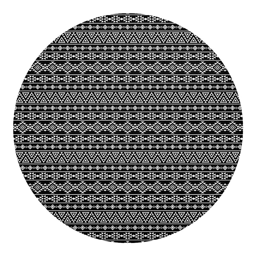 Black And White Aztec Geometric Print Round Blanket