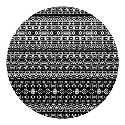 Black And White Aztec Geometric Print Round Blanket